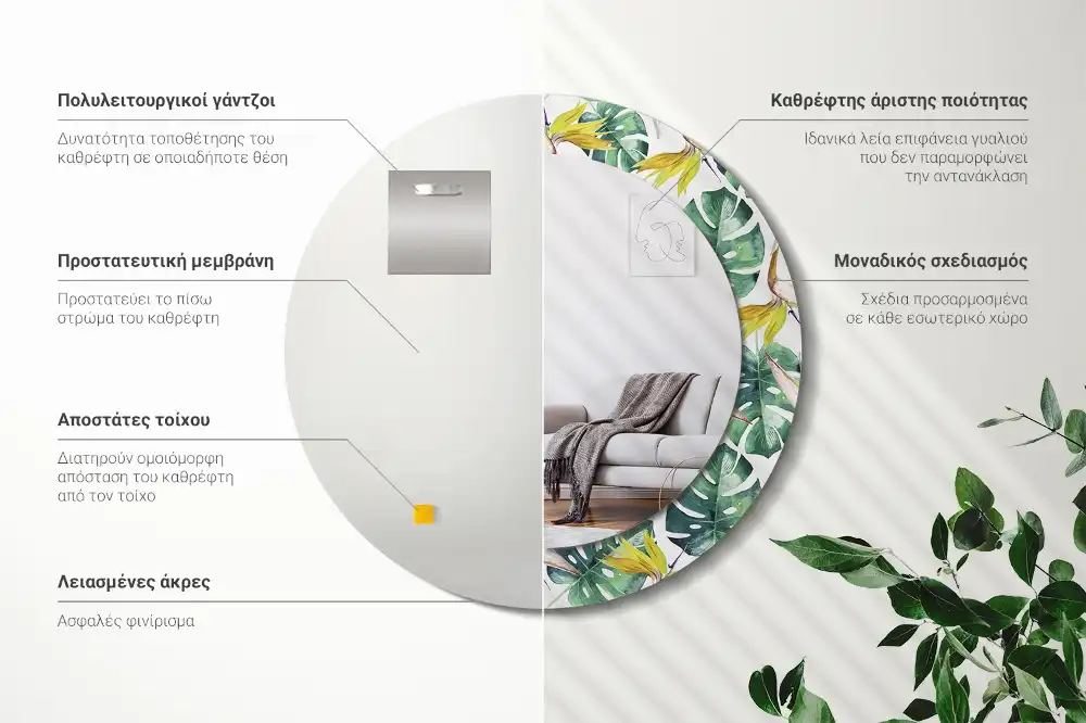 Lustro ścienne dekoracyjne okrągłe tropikalne liście