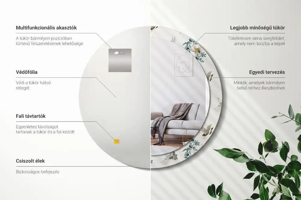 Lustro z drukowaną ramką okrągłe ptaki w stylu chińskim