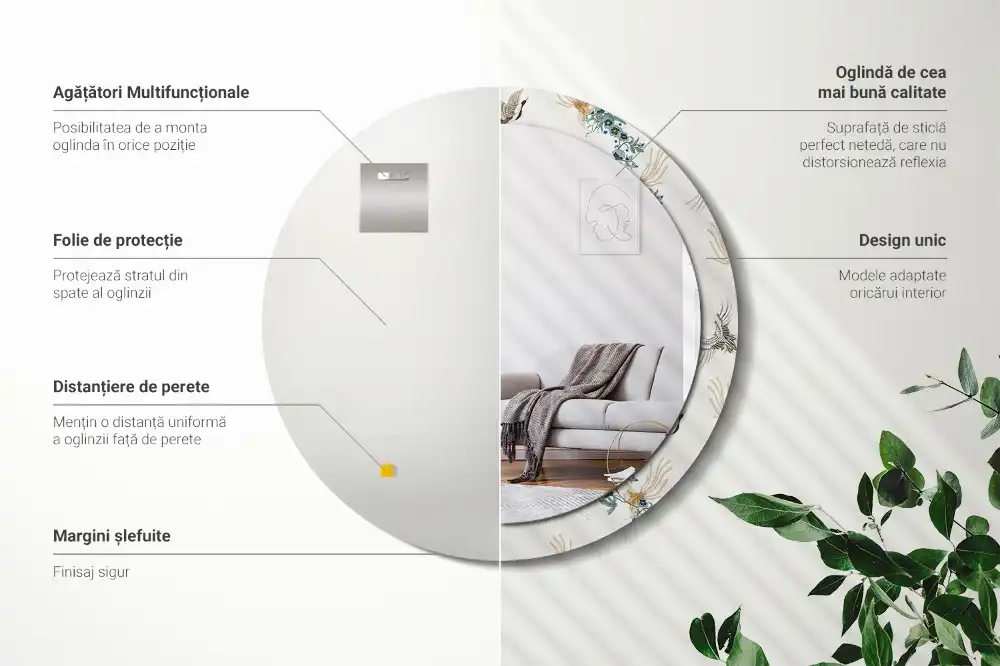 Lustro z drukowaną ramką okrągłe ptaki w stylu chińskim