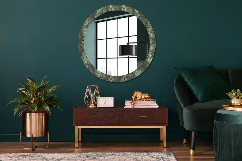 Lustro z nadrukiem okrągłe tropikalne liście