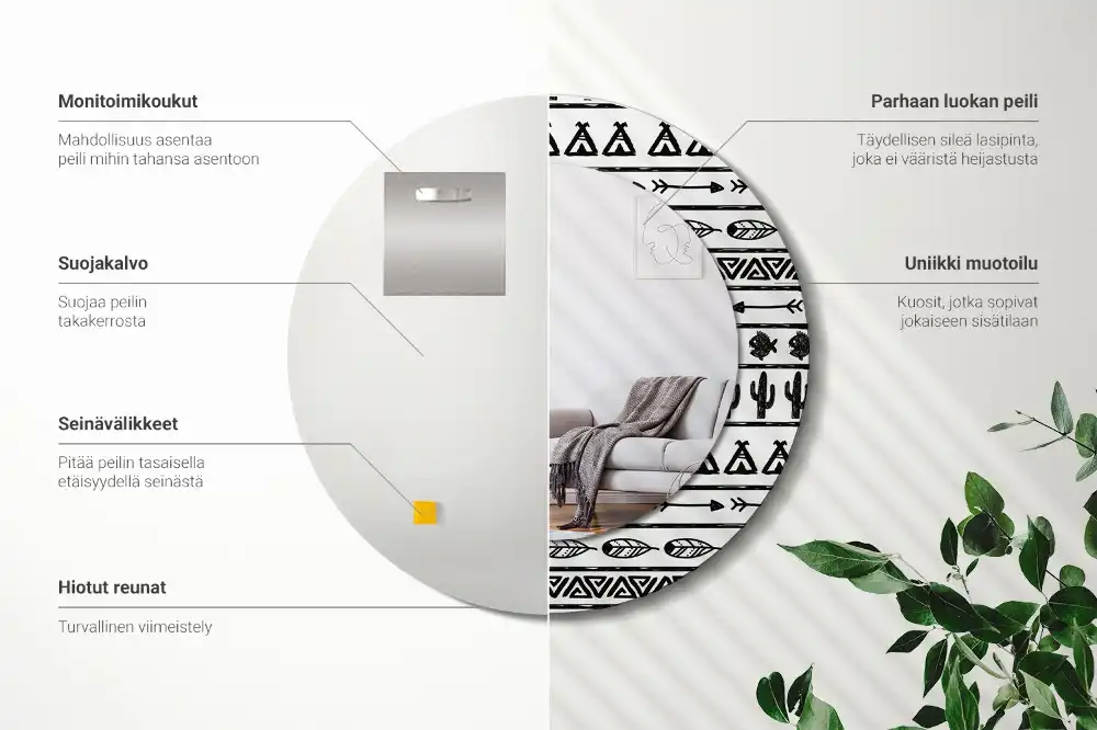 Lustro dekoracyjne okrągłe minimalistyczne boho