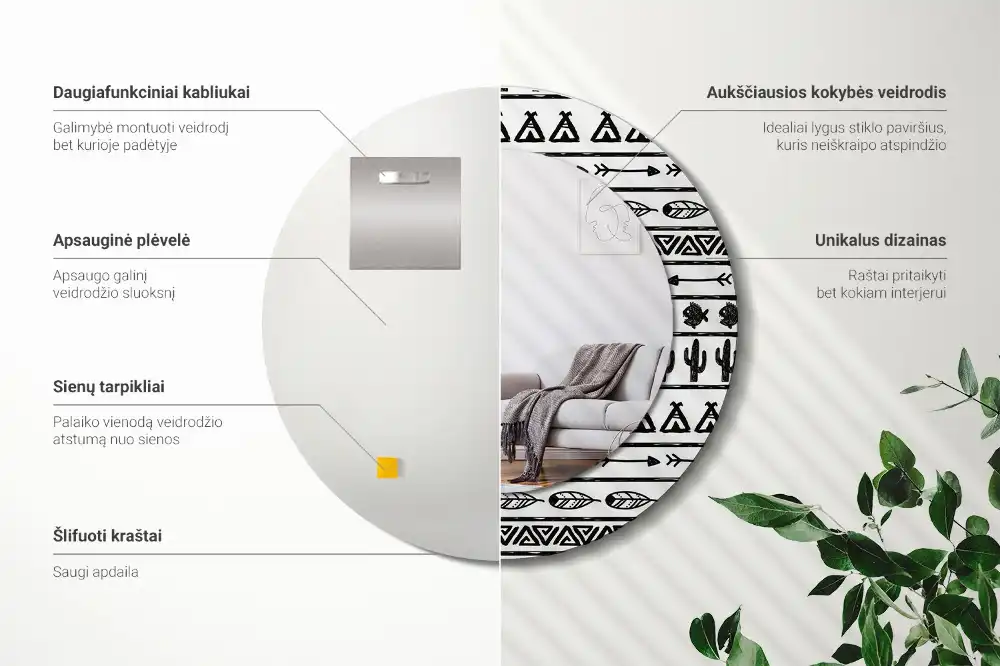 Lustro dekoracyjne okrągłe minimalistyczne boho