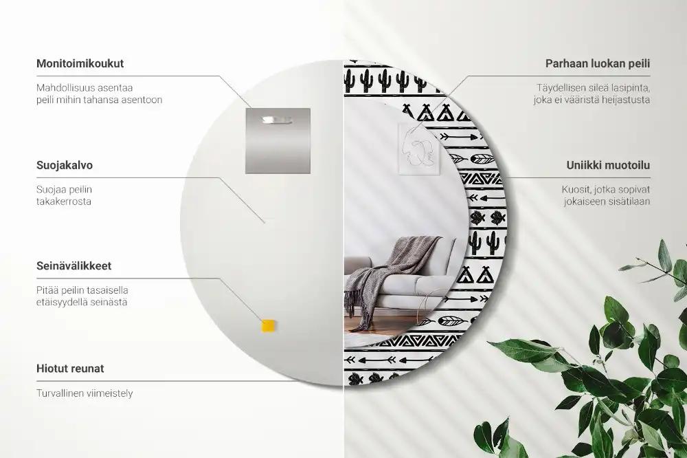 Lustro dekoracyjne okrągłe minimalistyczne boho