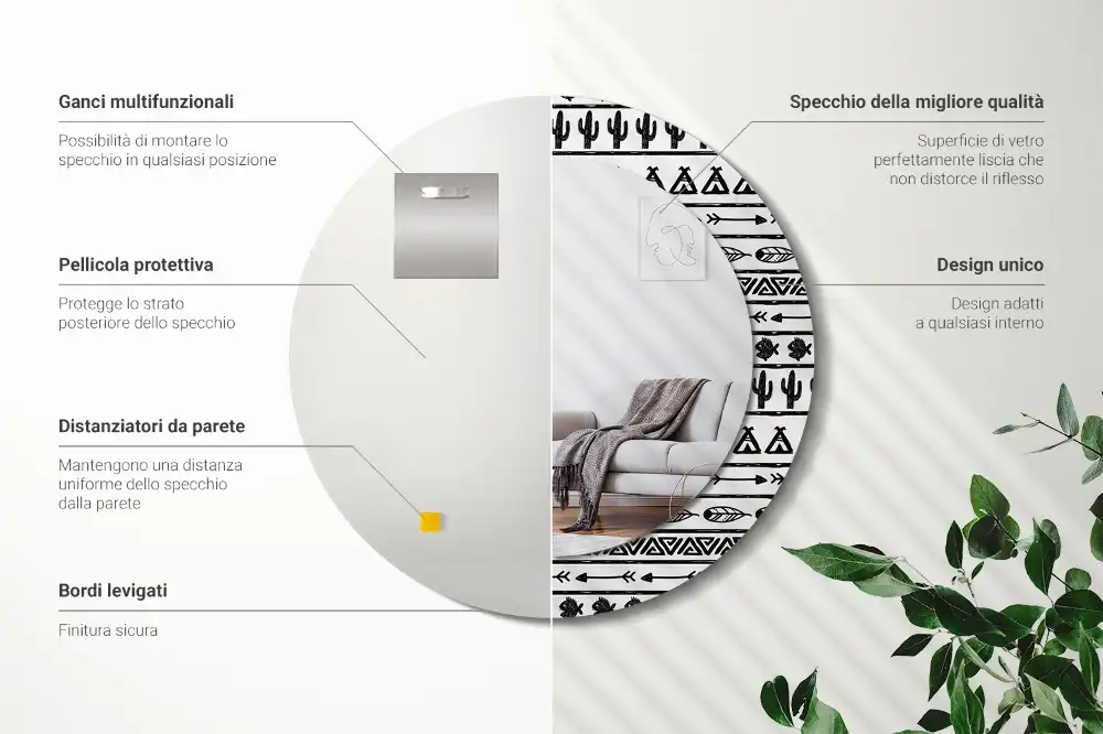Lustro dekoracyjne okrągłe minimalistyczne boho