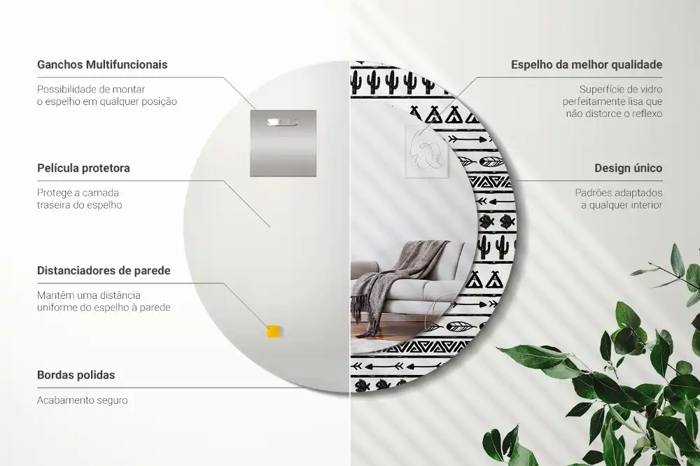 Lustro dekoracyjne okrągłe minimalistyczne boho