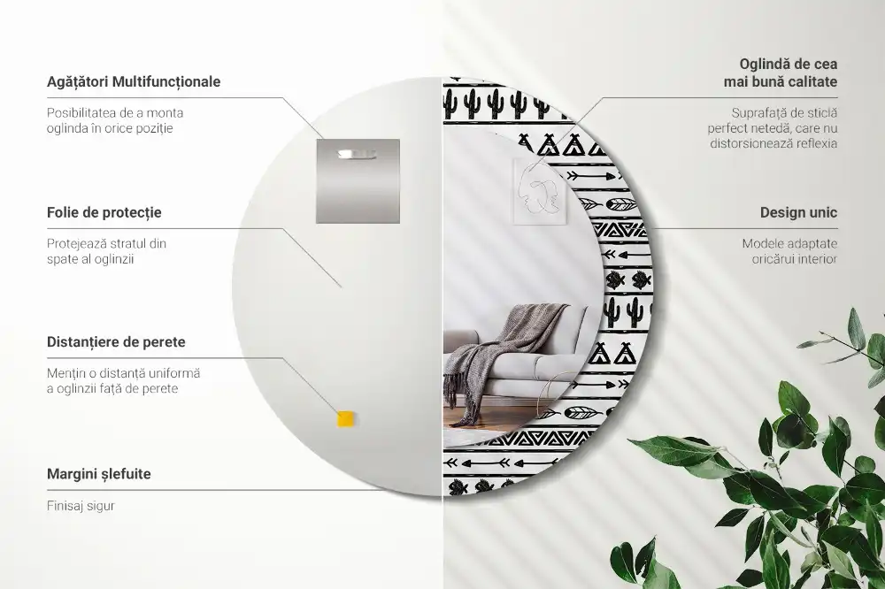 Lustro dekoracyjne okrągłe minimalistyczne boho
