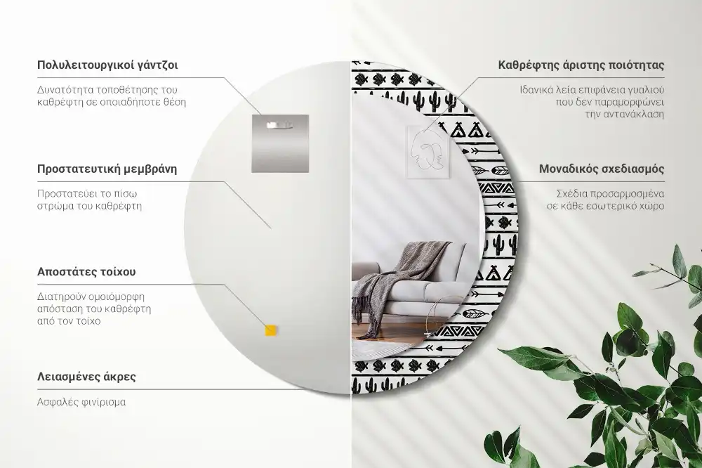 Lustro dekoracyjne okrągłe minimalistyczne boho