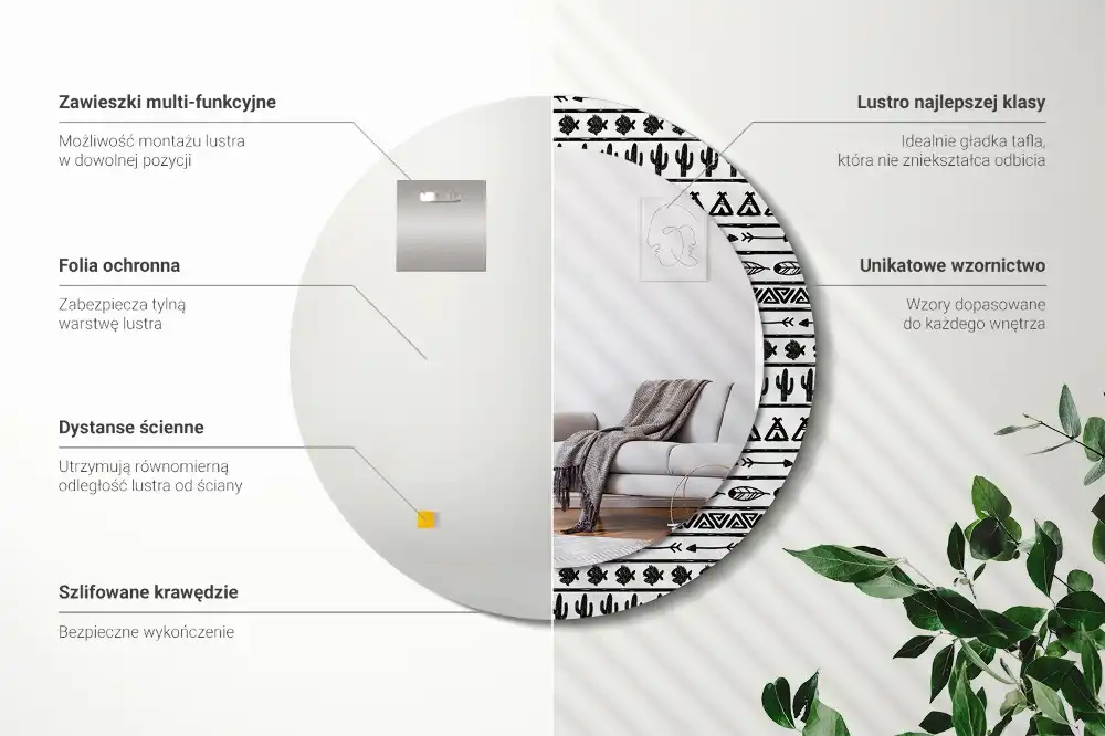 Lustro dekoracyjne okrągłe minimalistyczne boho