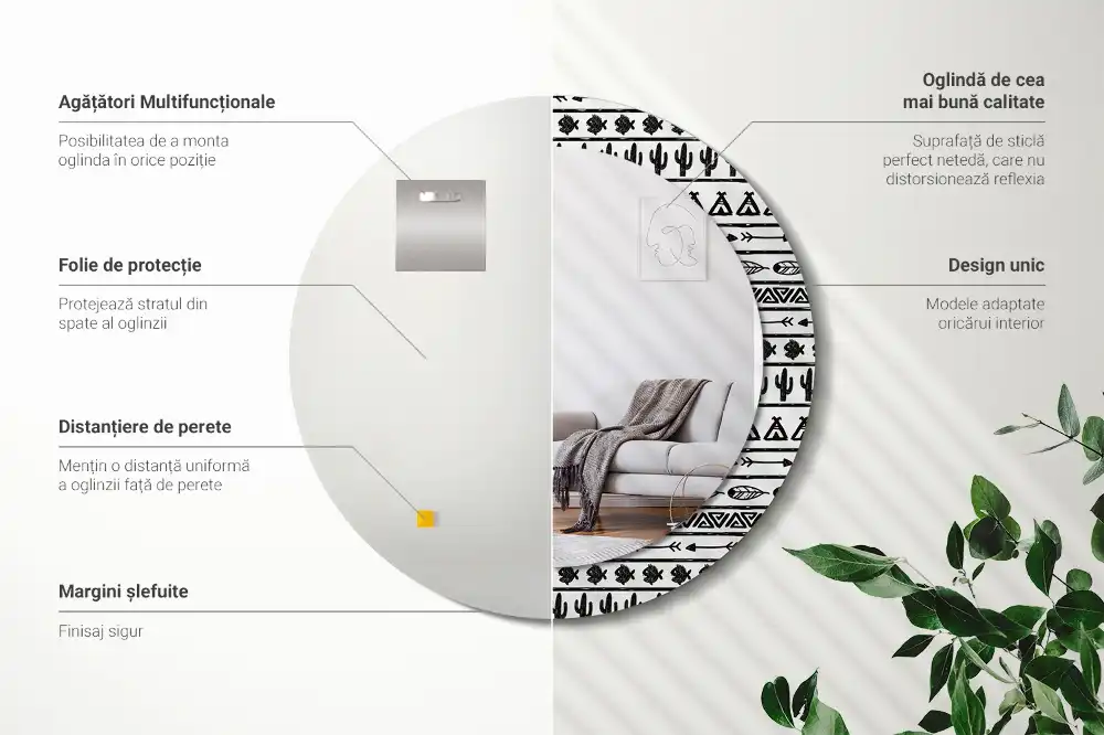 Lustro dekoracyjne okrągłe minimalistyczne boho
