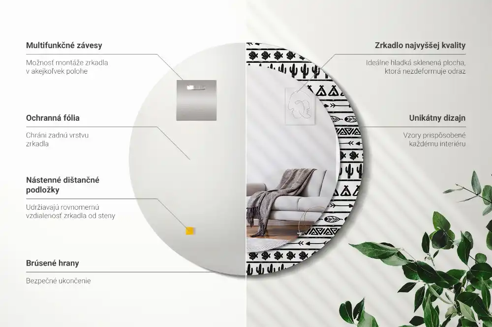 Lustro dekoracyjne okrągłe minimalistyczne boho