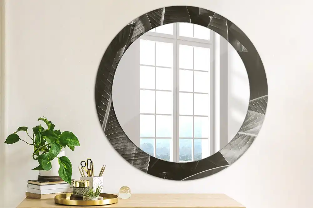 Lustro z drukowaną ramką okrągłe palmy tropikalne