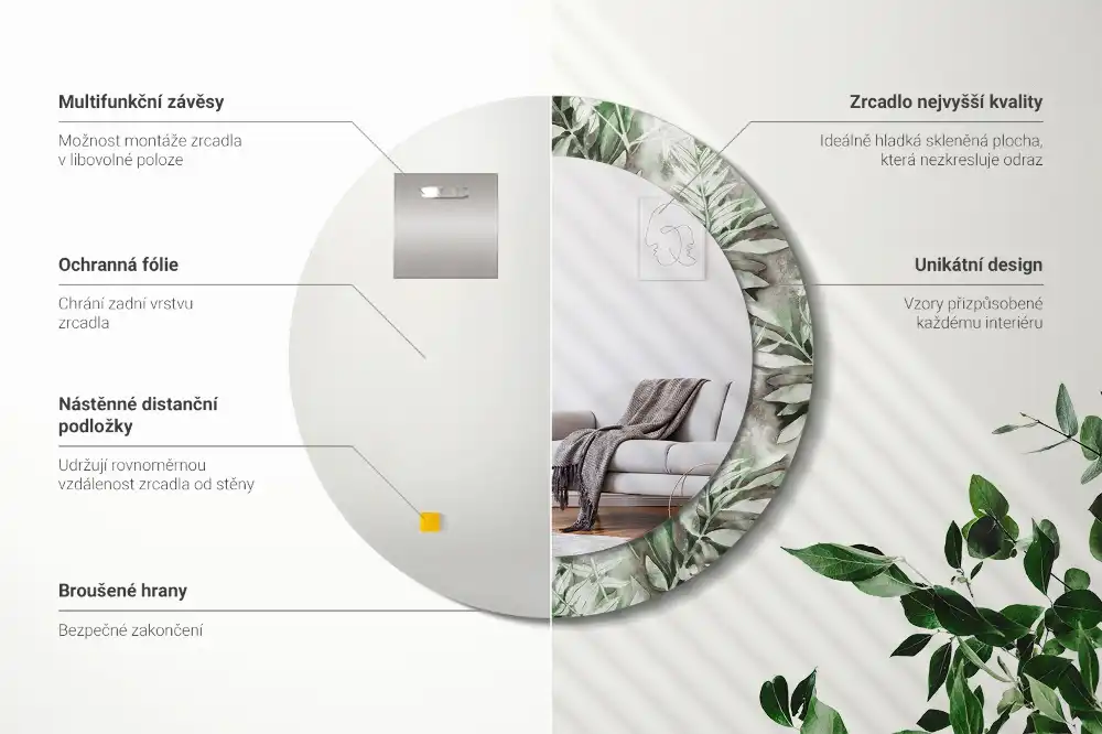 Lustro ramka z nadrukiem okrągłe akwarelowe liście