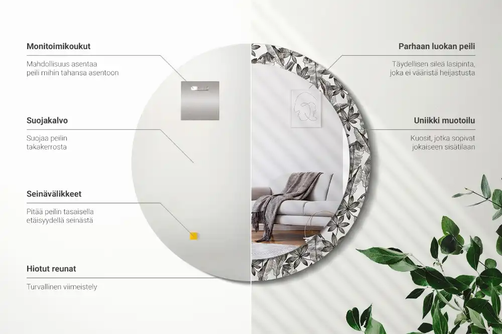 Lustro z nadrukiem okrągłe tropikalne liście