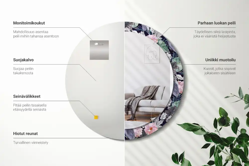 Lustro z nadrukiem okrągłe ptaki czaple