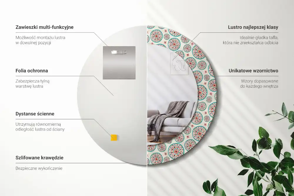 Lustro dekoracyjne okrągłe deseń boho