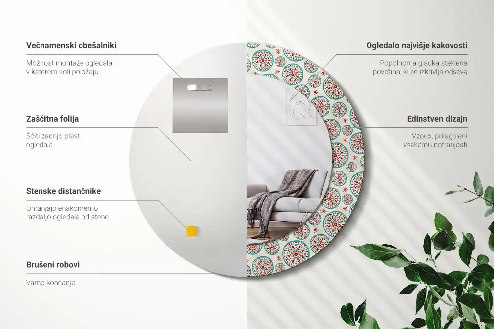 Lustro dekoracyjne okrągłe deseń boho