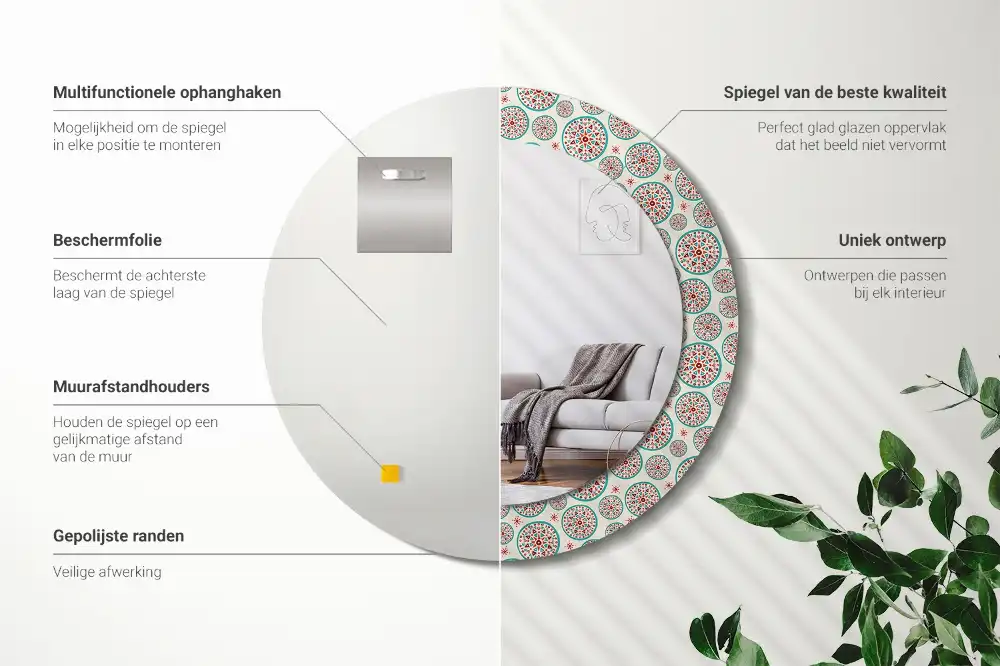 Lustro dekoracyjne okrągłe deseń boho