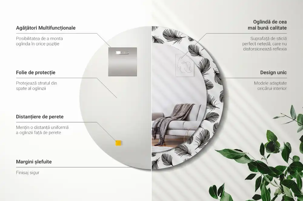 Lustro dekoracyjne okrągłe piórka