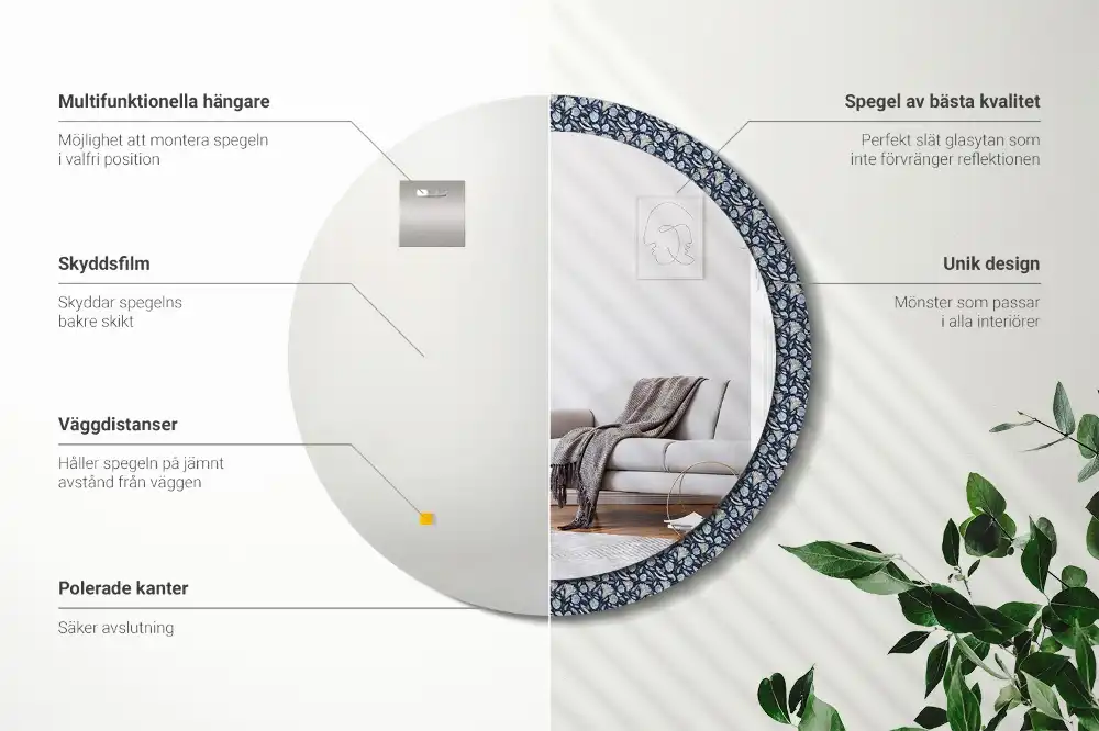 Lustro z nadrukiem okrągłe deseń boho