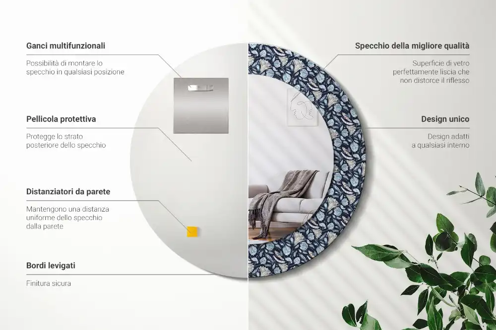 Lustro z nadrukiem okrągłe deseń boho