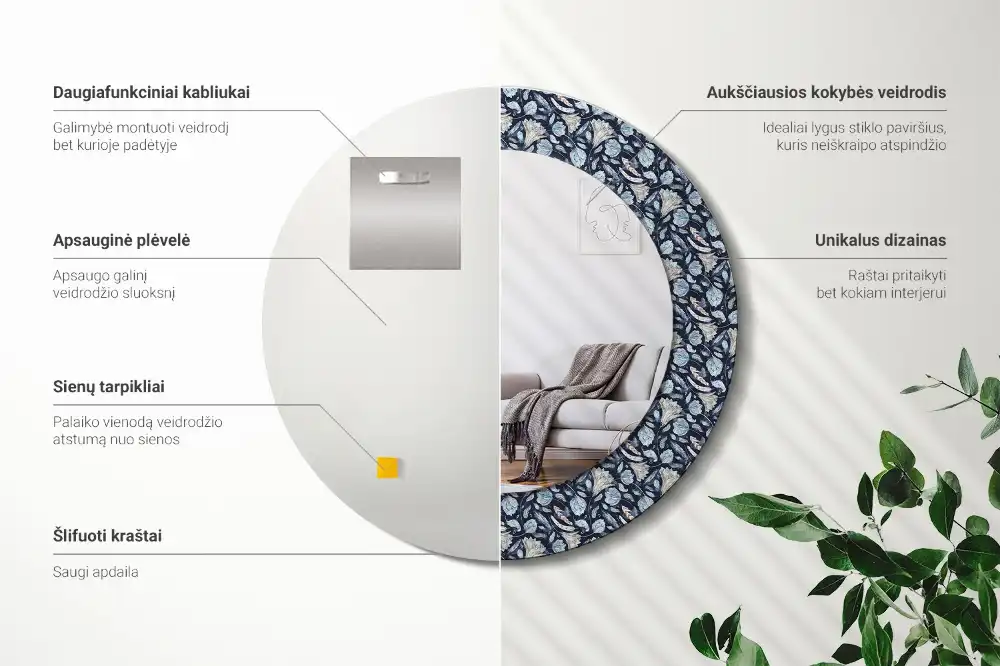 Lustro z nadrukiem okrągłe deseń boho