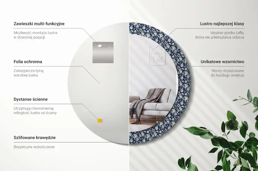 Lustro z nadrukiem okrągłe deseń boho