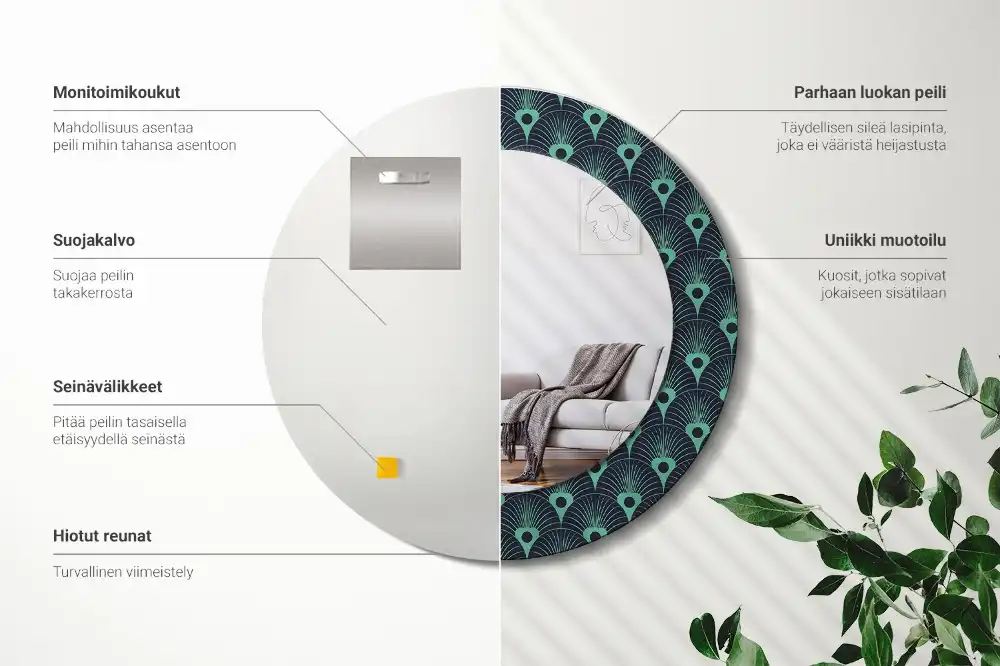 Lustro z drukowaną ramką okrągłe wzór kwiatowy