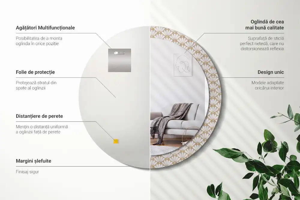 Lustro dekoracyjne okrągłe kwiat orientalny