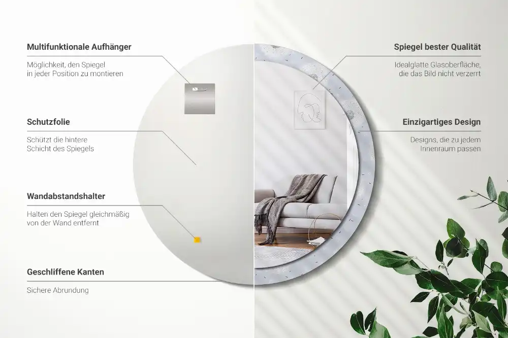 Lustro z nadrukiem okrągłe mniszki lekarskie