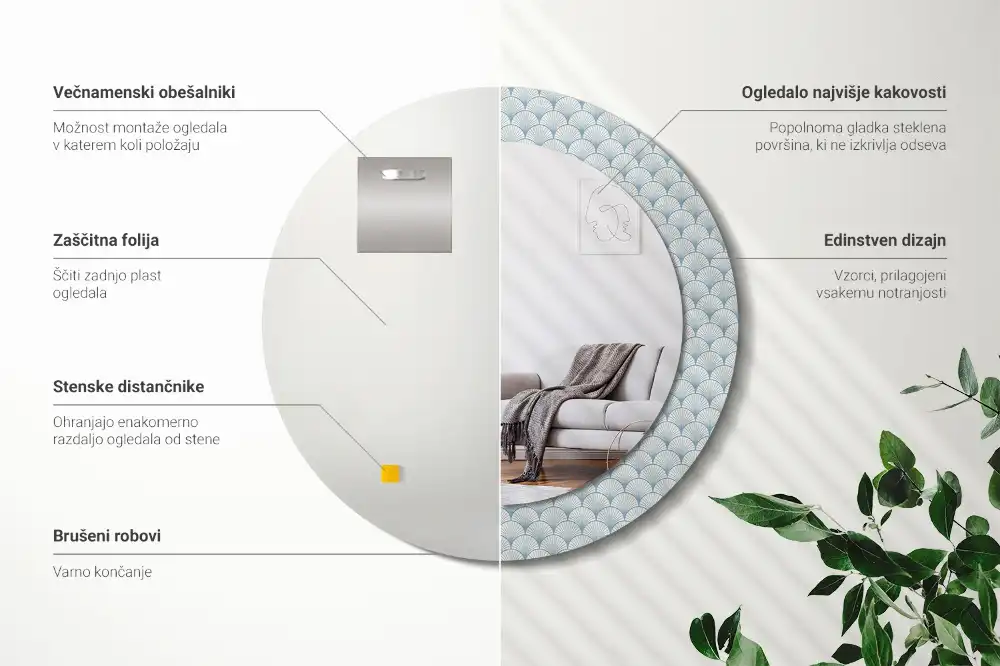 Lustro ścienne dekoracyjne okrągłe stylizowany wzór retro vintage