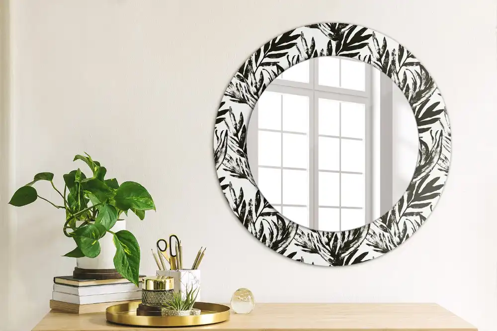 Lustro ramka z nadrukiem okrągłe roślina monstera