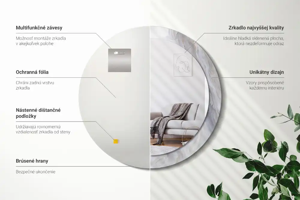 Lustro z drukowaną ramką okrągłe marmur abstrakcyjny