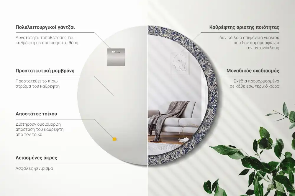 Lustro z drukowaną ramką okrągłe kwiatuszki