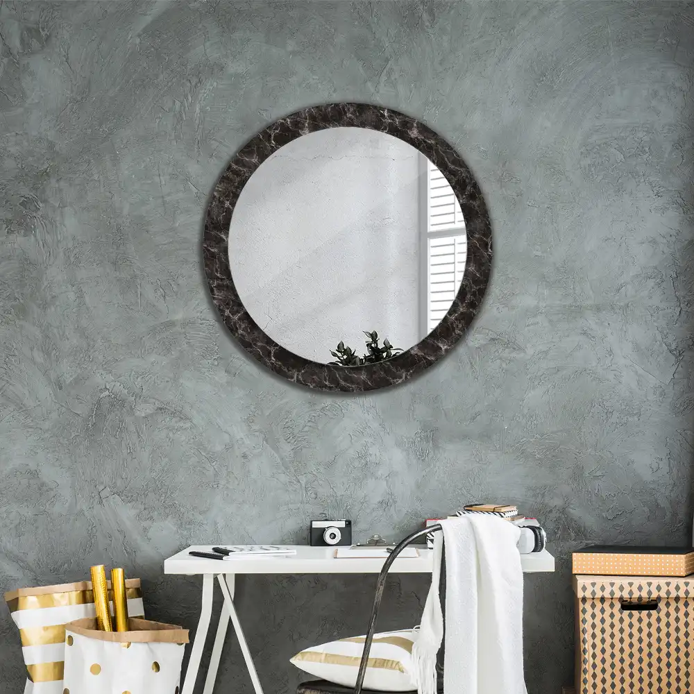 Lustro dekoracyjne okrągłe marmur czarny