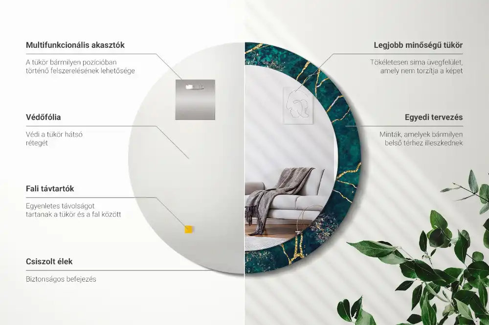 Lustro dekoracyjne okrągłe marmur zielony