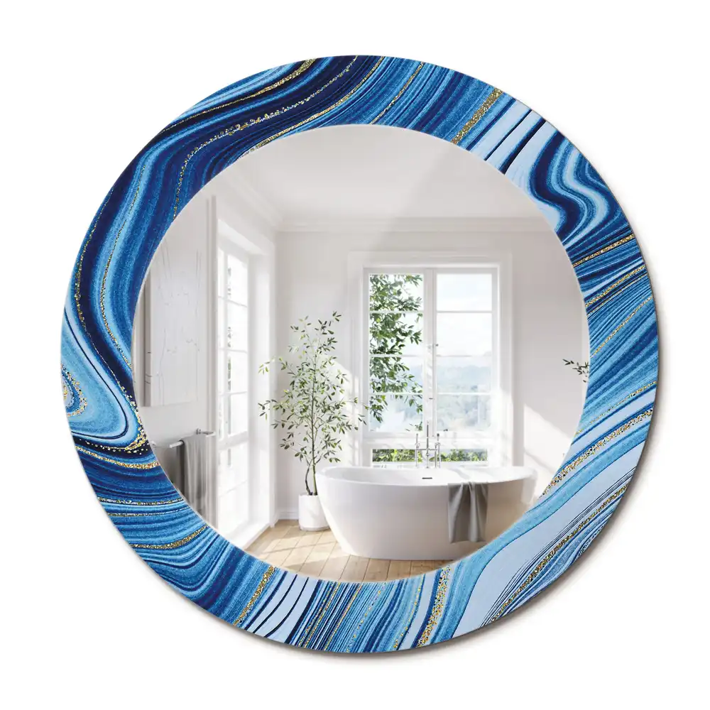 Lustro ramka z nadrukiem okrągłe rzeka marmurowa