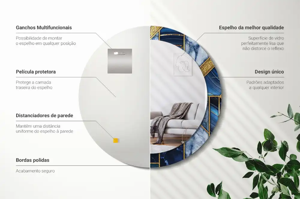 Lustro z nadrukiem dekoracyjne okrągłe marmur nowoczesny