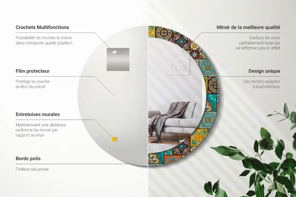 Lustro z nadrukiem dekoracyjne okrągłe deseń arabski