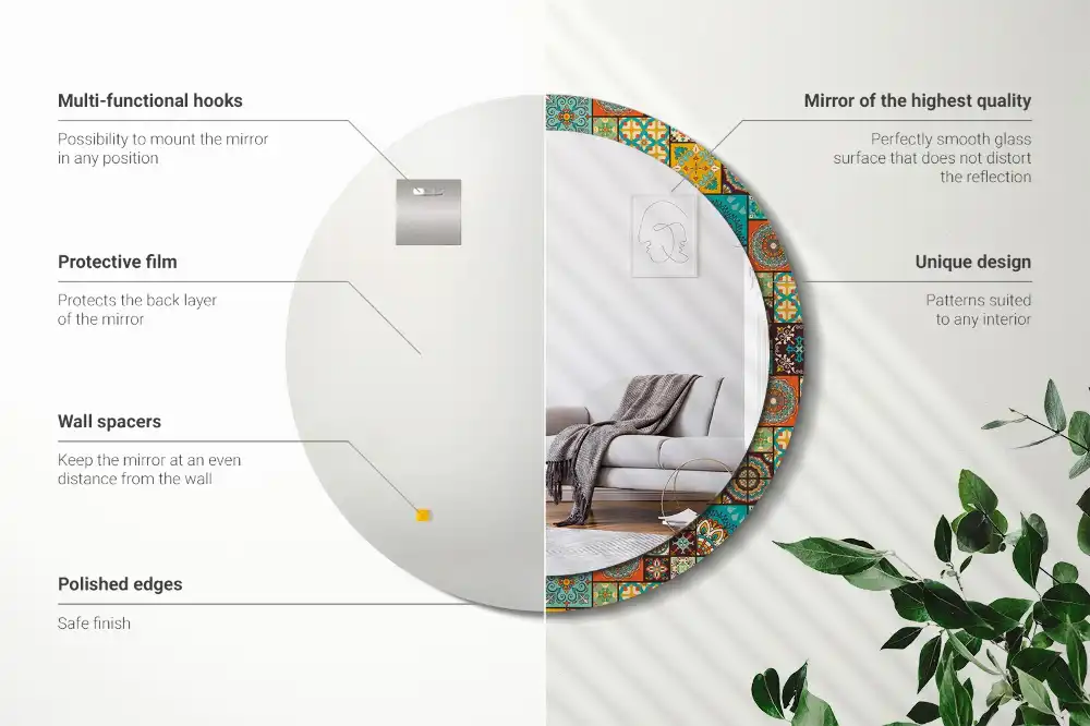 Lustro z nadrukiem dekoracyjne okrągłe deseń arabski