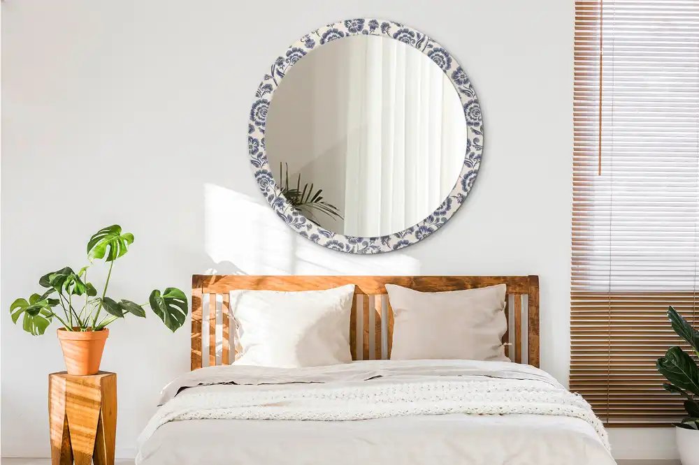 Lustro ramka z nadrukiem okrągłe wzór kwiecisty