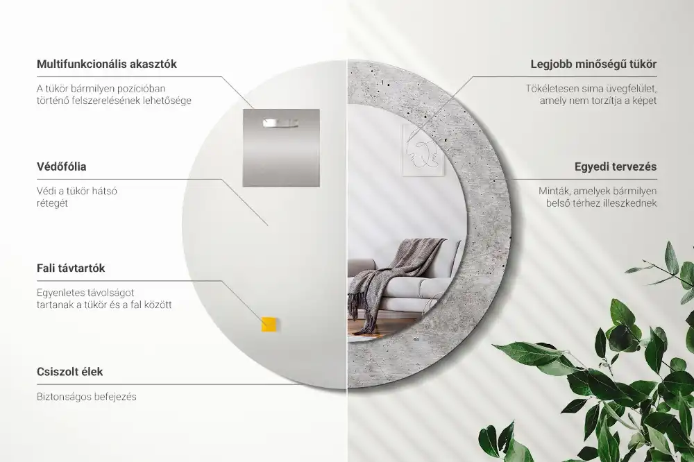 Lustro z nadrukiem okrągłe beton szary