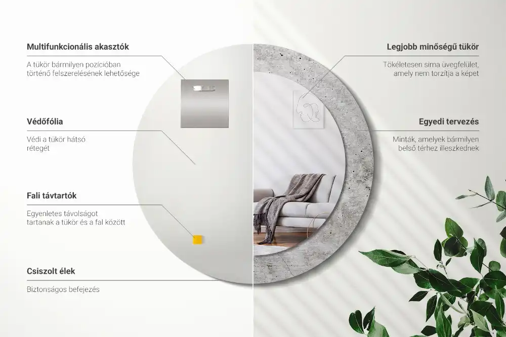 Lustro z nadrukiem okrągłe beton szary