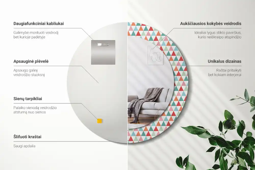 Lustro ścienne dekoracyjne okrągłe wzór geometryczny