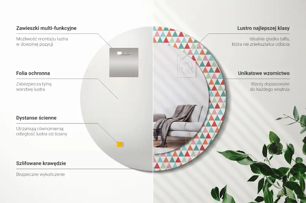 Lustro ścienne dekoracyjne okrągłe wzór geometryczny