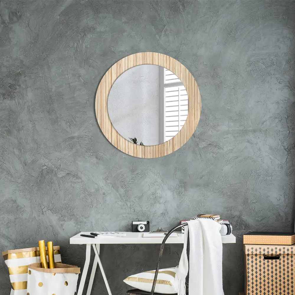 Lustro z nadrukiem dekoracyjne okrągłe słoma bambusowa