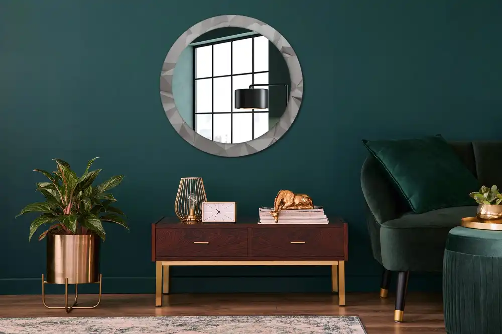 Lustro ramka z nadrukiem okrągłe biały kryształ abstrakcyjny