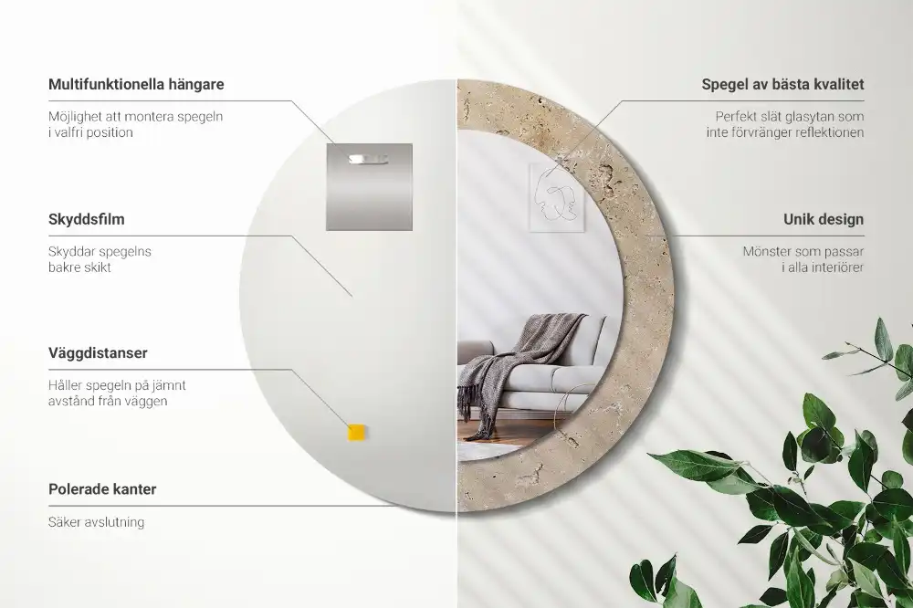 Lustro z nadrukiem dekoracyjne okrągłe sztuczny kamień