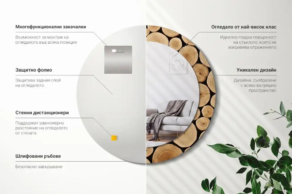 Lustro ramka z nadrukiem okrągłe pnie drewna