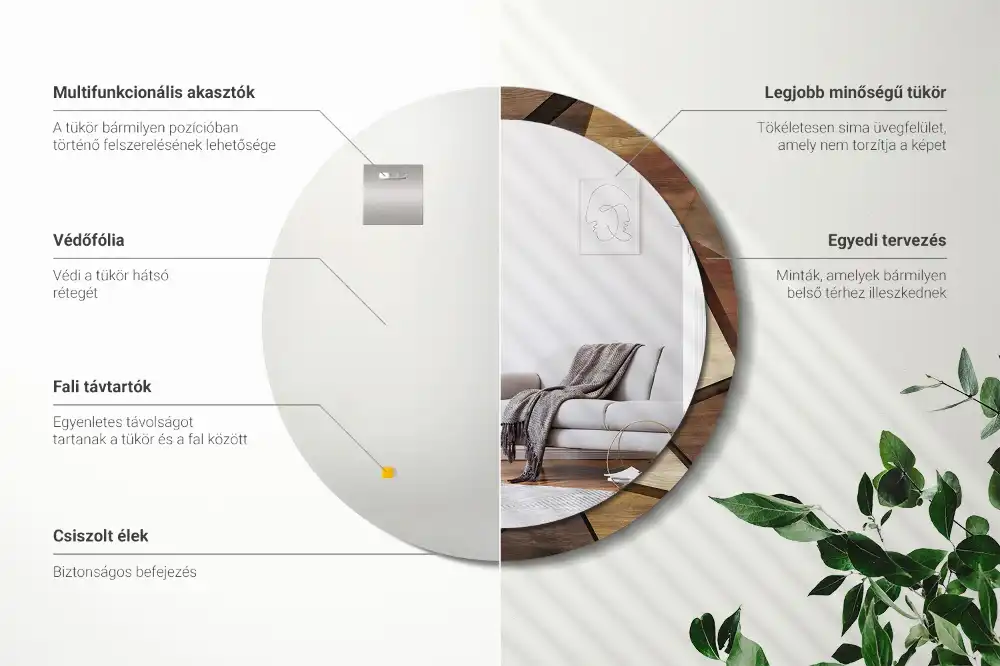 Lustro z drukowaną ramką okrągłe trójwymiarowe drewno geometryczne