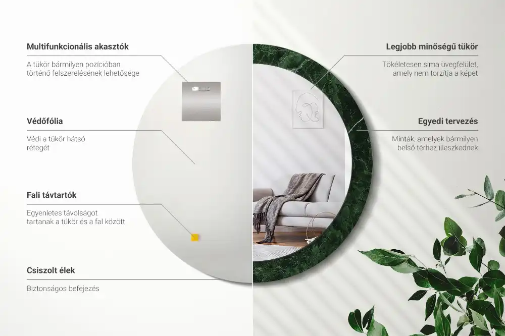 Lustro z nadrukiem dekoracyjne okrągłe marmur zielony